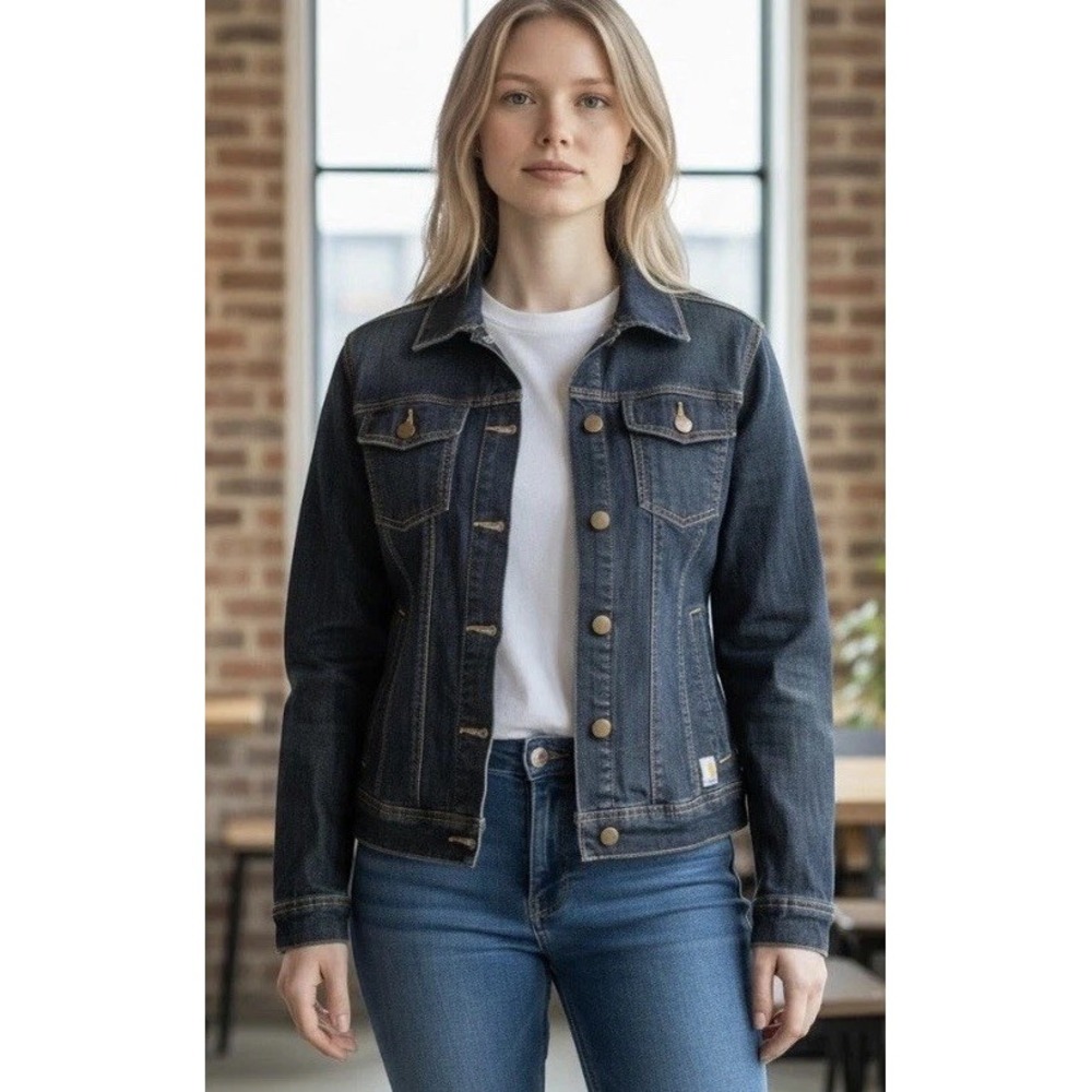 Carhartt Jacket Trucker Brewster Dark Wash Denim Jacket Womens Medium Western